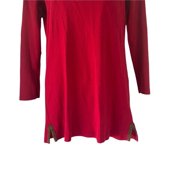 Lauren Ralph Lauren Size Small Red Suede Trim Holiday V Neck Tunic Top - Picture 3 of 7